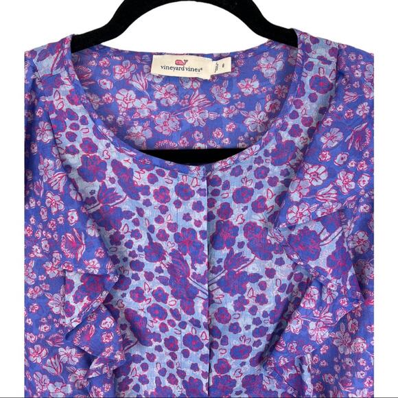 Vineyard Vines Floral Ruffle Button Front cotton Top Size 8 - Picture 5 of 13